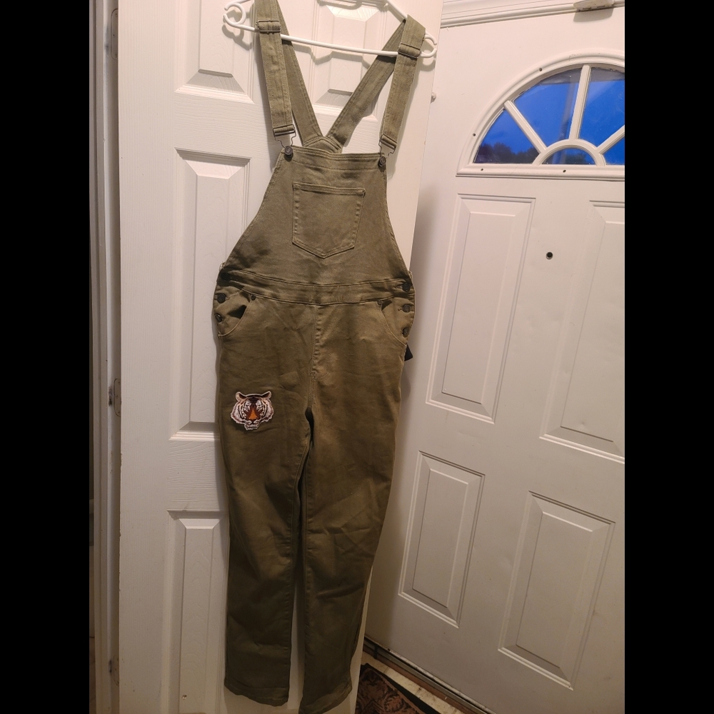 Boohoo Custom Khaki Overalls